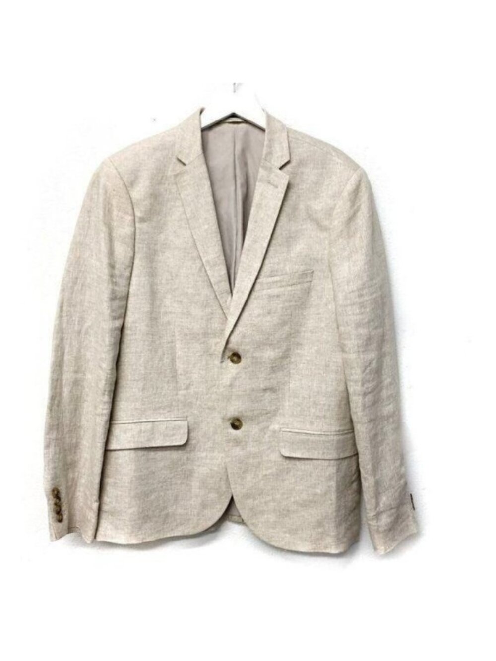 H&M Mens Beige Linen Slim Fit Blazer